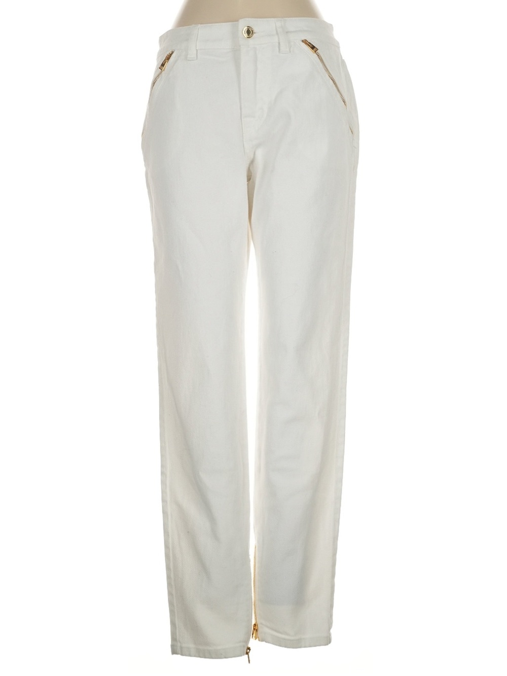 Tom Ford White Straight Leg Pants Gold Zip Pockets Ankle Zippers